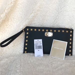 Michael Kors Saffiano Stud Black Clutch NWT